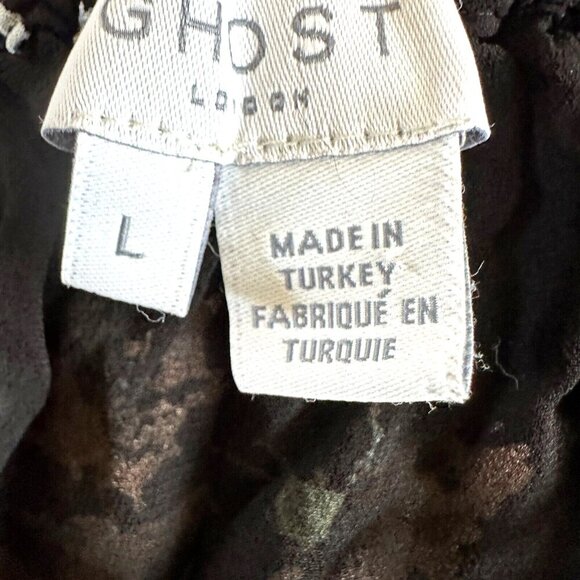 GHOST London Floral Blouse Trumpet Sleeve Flowy Boat Neck Spaghetti - Picture 6 of 16